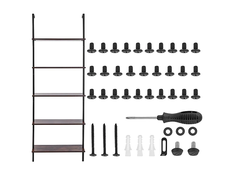 Industrialka 5-poziomowa Półka SucceBuy, 64x30 cm, Montaż na Ścianie, Drewno Rustykalne, Przechowywanie, Czarna