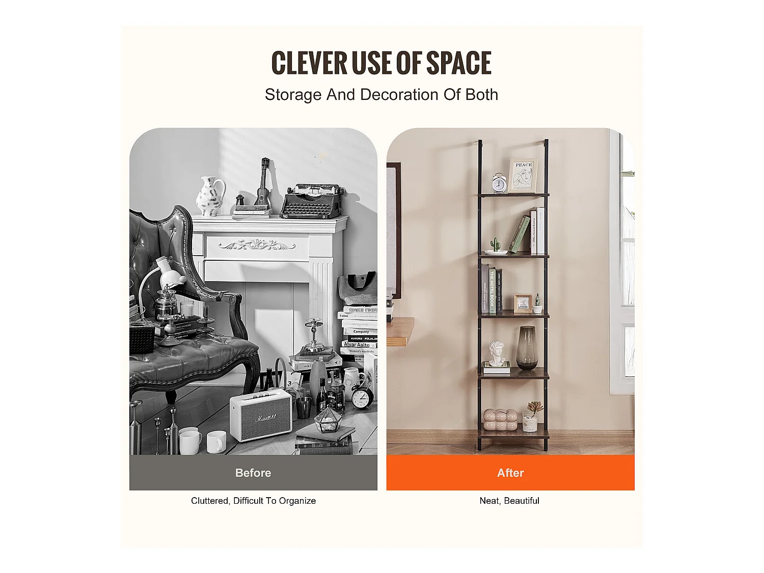 Étagère Mural Industrielle SucceBuy, 5 Niveaux, 40x30 cm, Montage Mural, Bois Rustique, Rangement, Noir