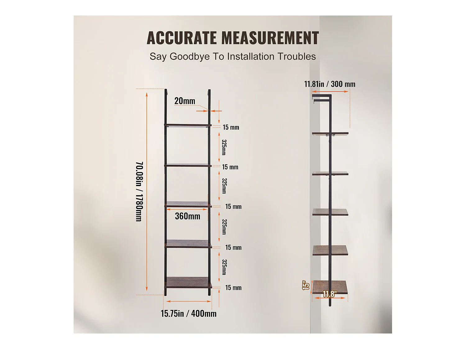 Étagère Mural Industrielle SucceBuy, 5 Niveaux, 40x30 cm, Montage Mural, Bois Rustique, Rangement, Noir