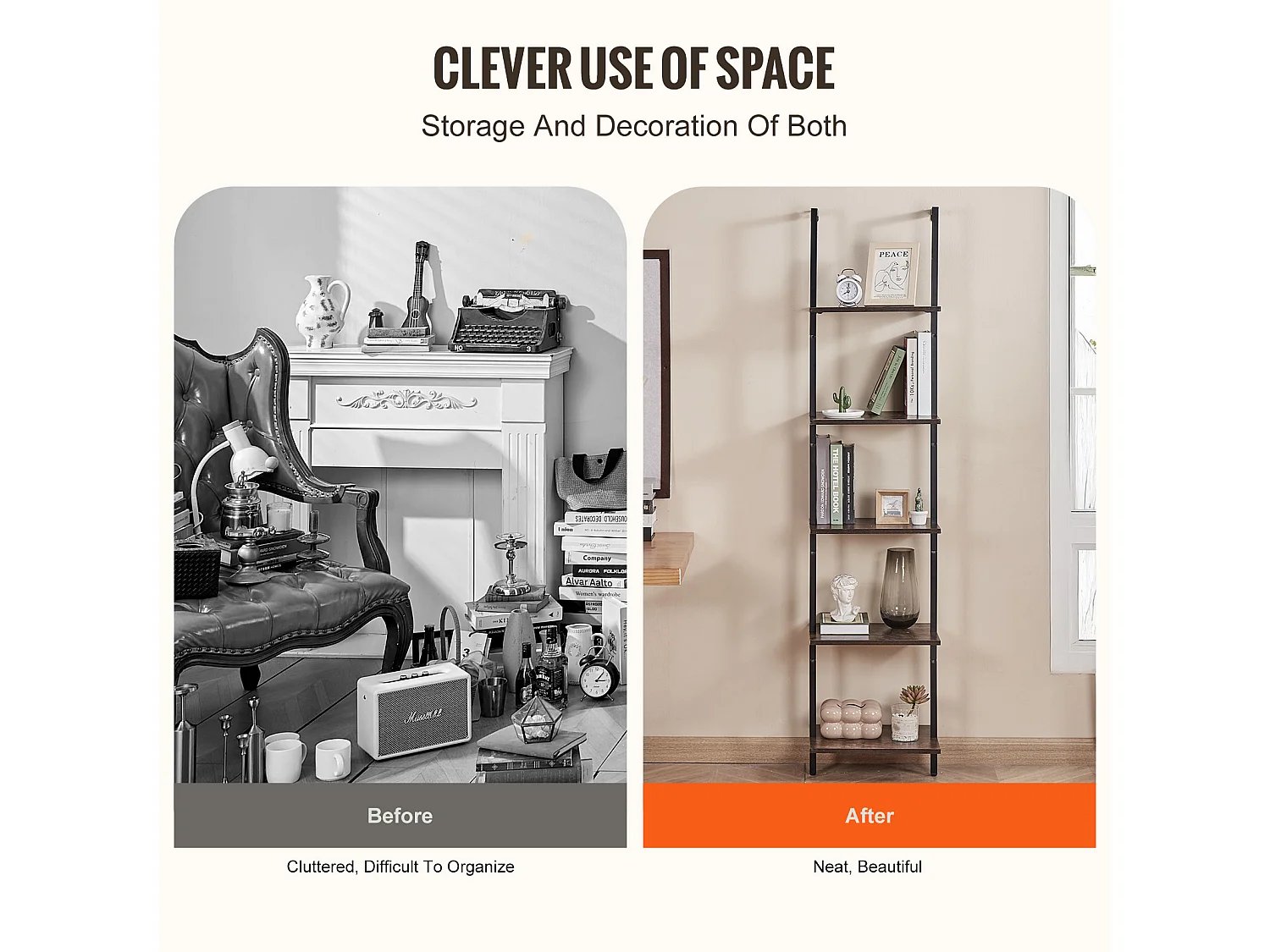 Étagère Mural Industrielle SucceBuy, 5 Niveaux, 40x30 cm, Montage Mural, Bois Rustique, Rangement, Noir