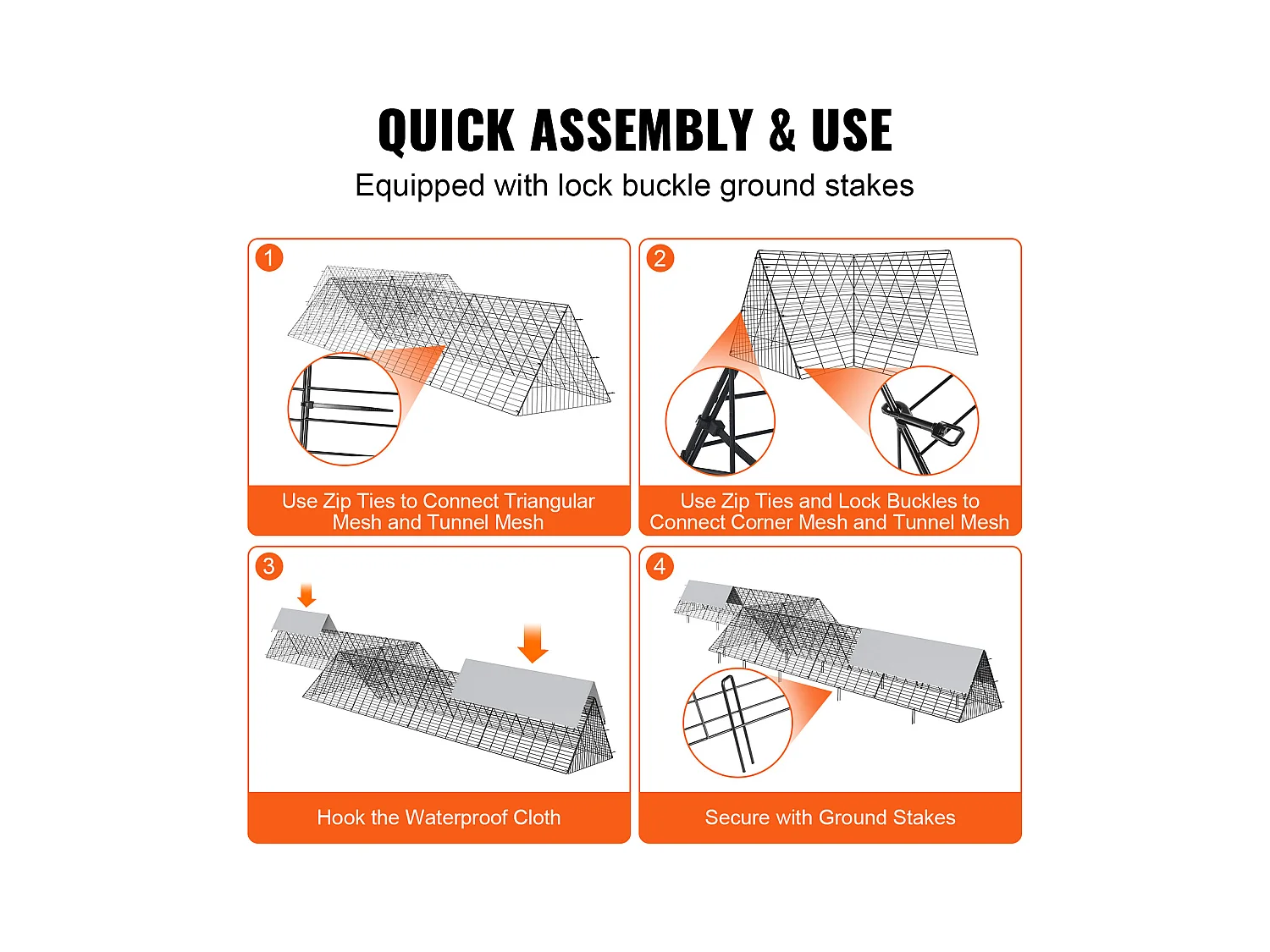 Enclos du Poulailler SucceBuy, 729 x 200 x 61 cm, Tunnel Eextérieur Portable, Vert