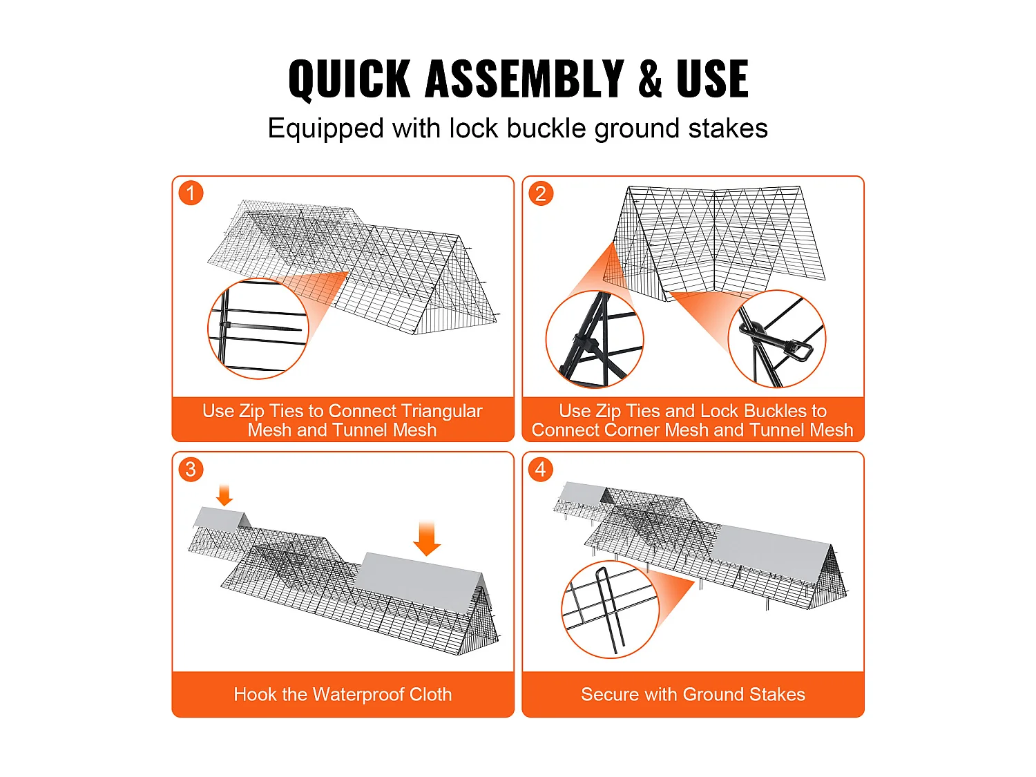 Enclos du Poulailler SucceBuy, 729 x 200 x 61 cm, Tunnel Eextérieur Portable, Vert