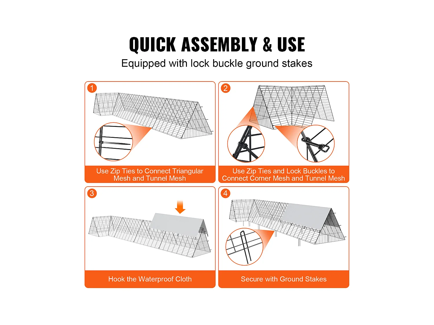 Kipkooihek SucceBuy, 400 x 100 x 61cm, Draagbare Buitentunnel, Groen, voor Kippen, Eenden, Konijnen, Groen