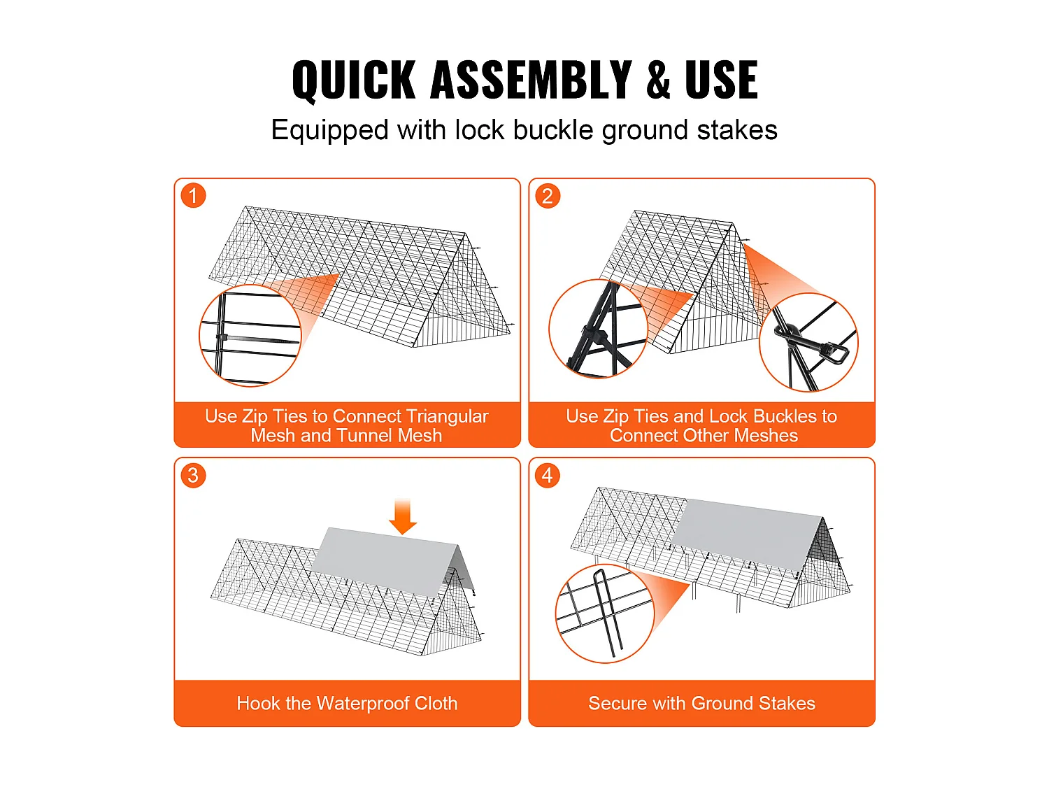 Enclos du Poulailler SucceBuy, 762 x 180 x 156 cm, Tunnel Eextérieur Portable, pour Poulets, Canards, Lapins, Vert