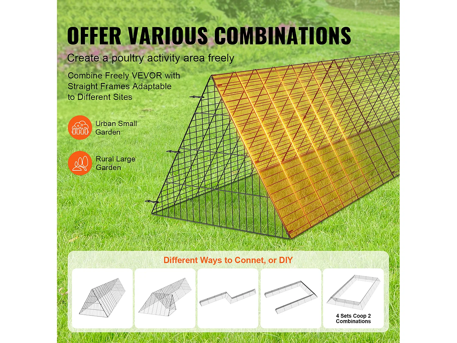 Enclos du Poulailler SucceBuy, 762 x 180 x 156 cm, Tunnel Eextérieur Portable, pour Poulets, Canards, Lapins, Vert