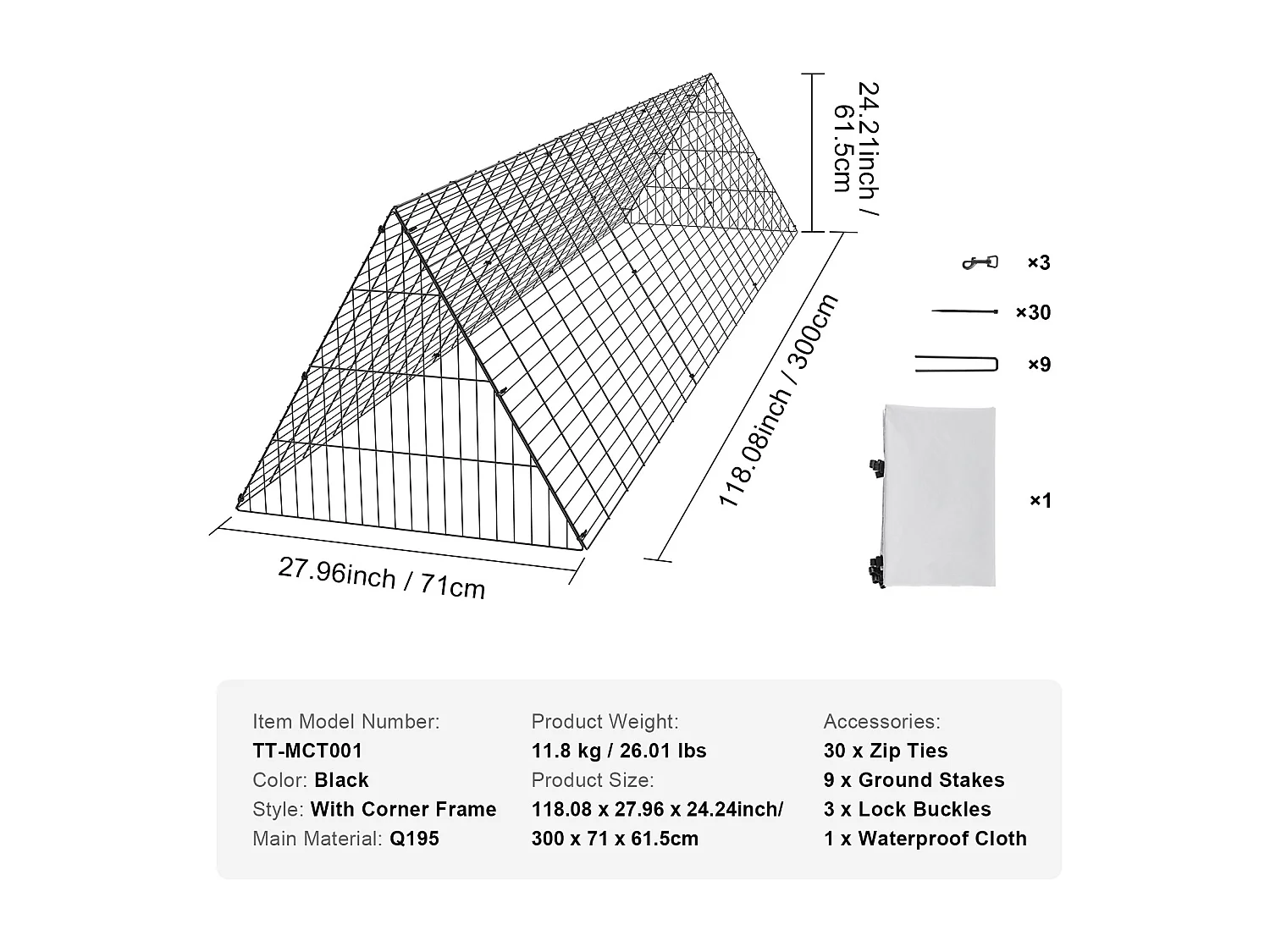 Recinto del Pollaio SucceBuy,  762 x 180 x 156 cm, Tunnel Esterno Portatile, per Polli, Anatre, Conigli, Verdure
