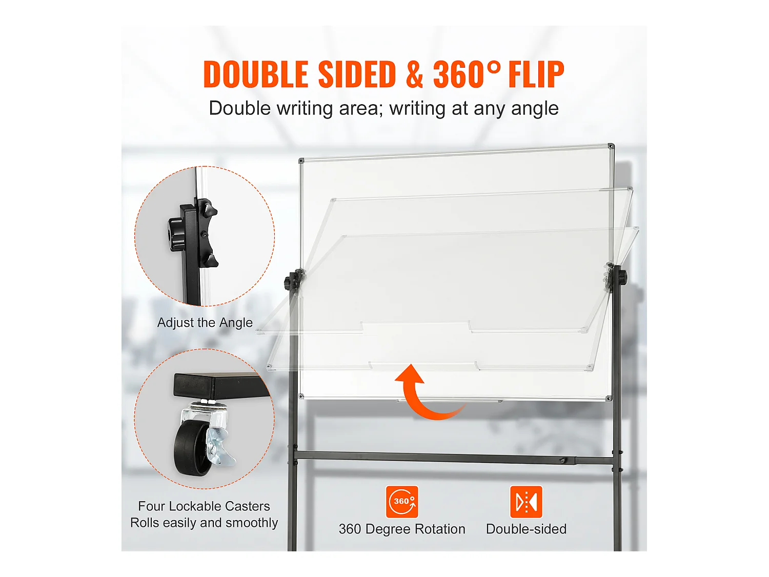 Tableau Blanc Magnetique SucceBuy Tableau Blanc Magnétique Roulant 118.3 x 76.4 cm, Mobile Double Face