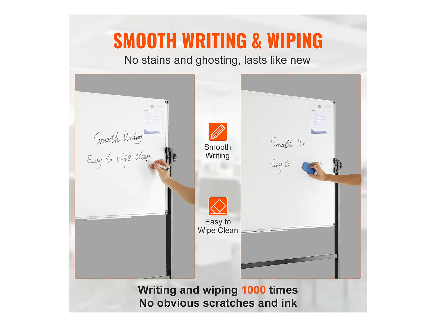 Tableau Blanc Magnetique SucceBuy Tableau Blanc Magnétique Roulant 118.3 x 76.4 cm, Mobile Double Face