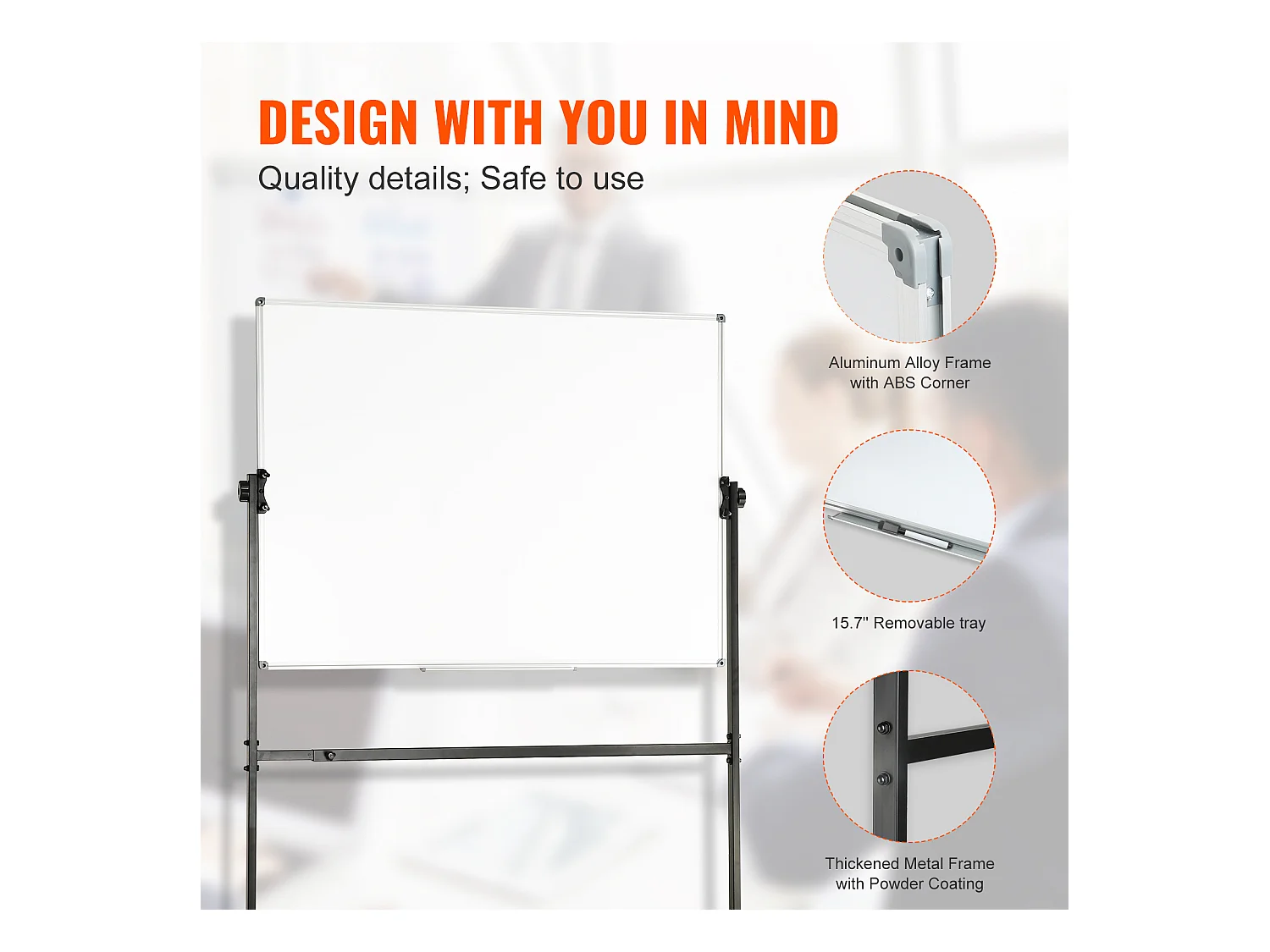 Tableau Blanc Magnetique SucceBuy Tableau Blanc Magnétique Roulant 118.3 x 76.4 cm, Mobile Double Face