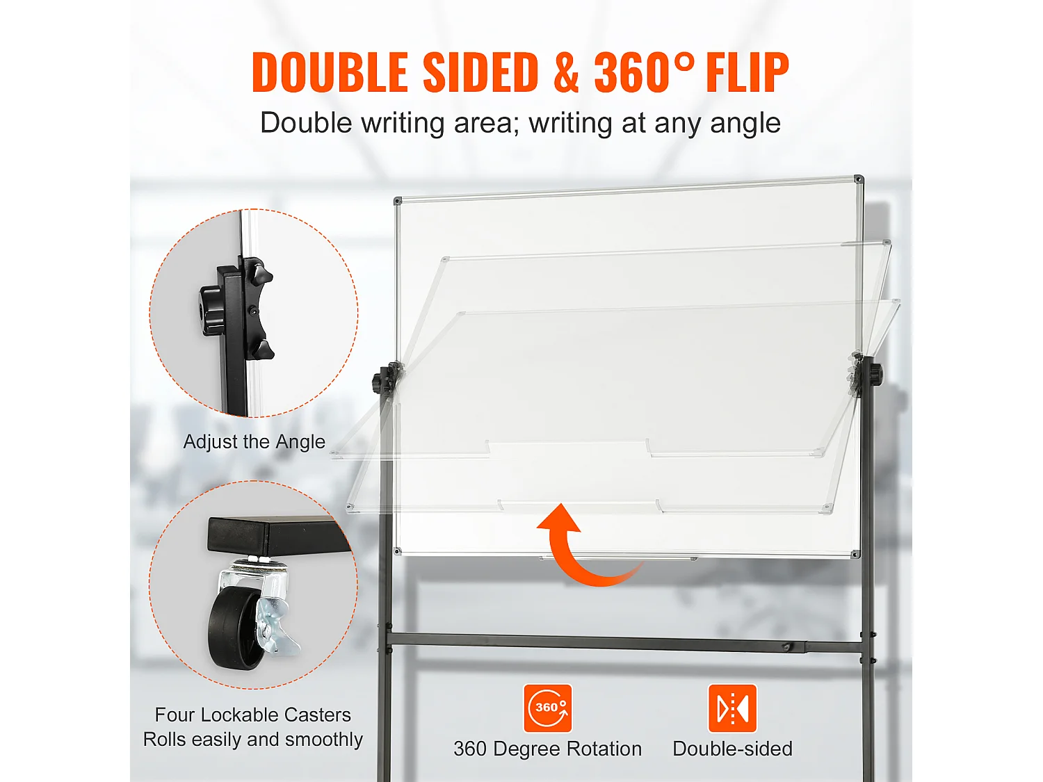 Tableau Blanc Magnetique SucceBuy Tableau Blanc Magnétique Roulant 118.3 x 76.4 cm, Mobile Double Face