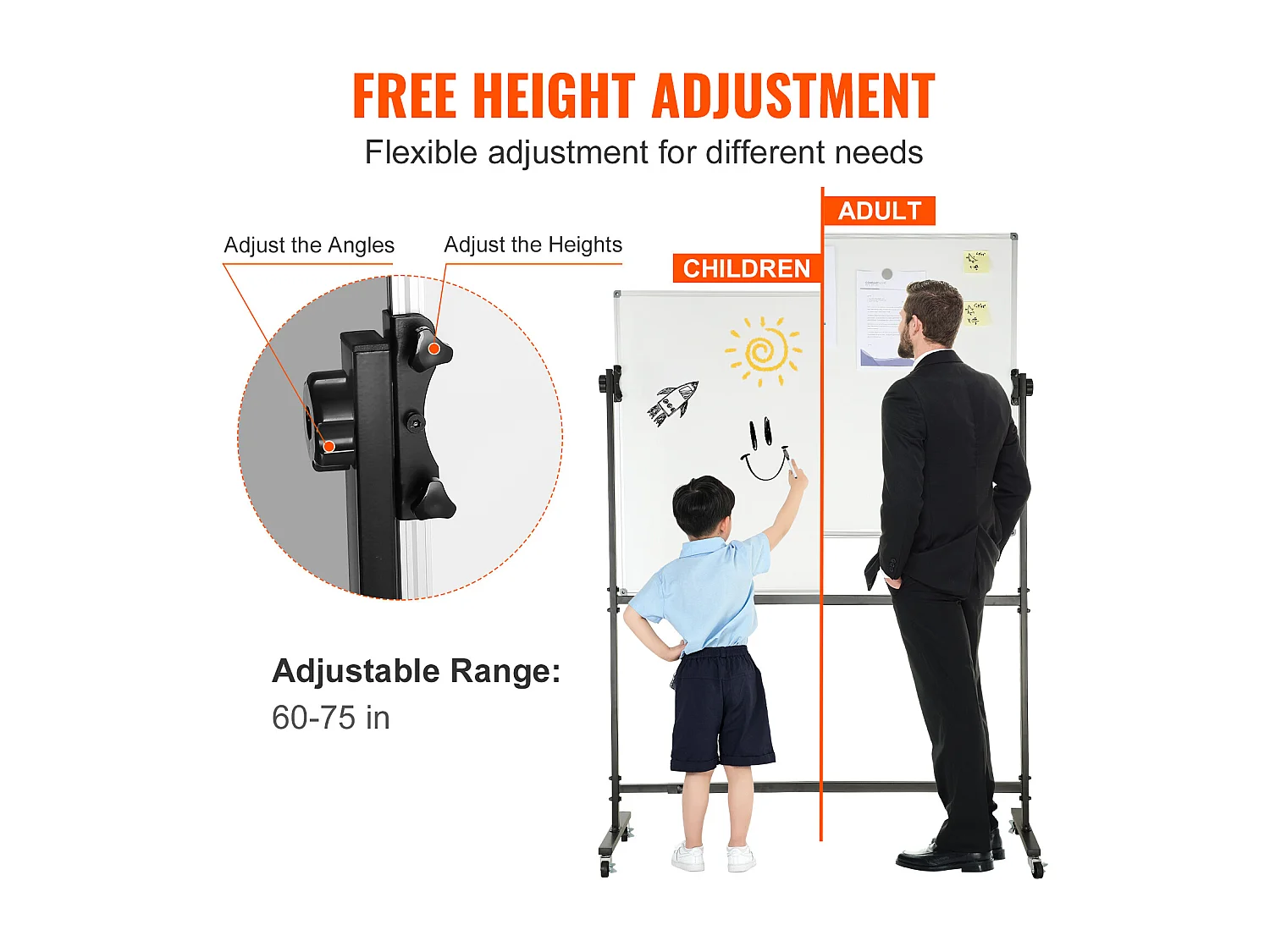 Tableau Blanc Magnetique SucceBuy Tableau Blanc Magnétique Roulant 118.3 x 76.4 cm, Mobile Double Face