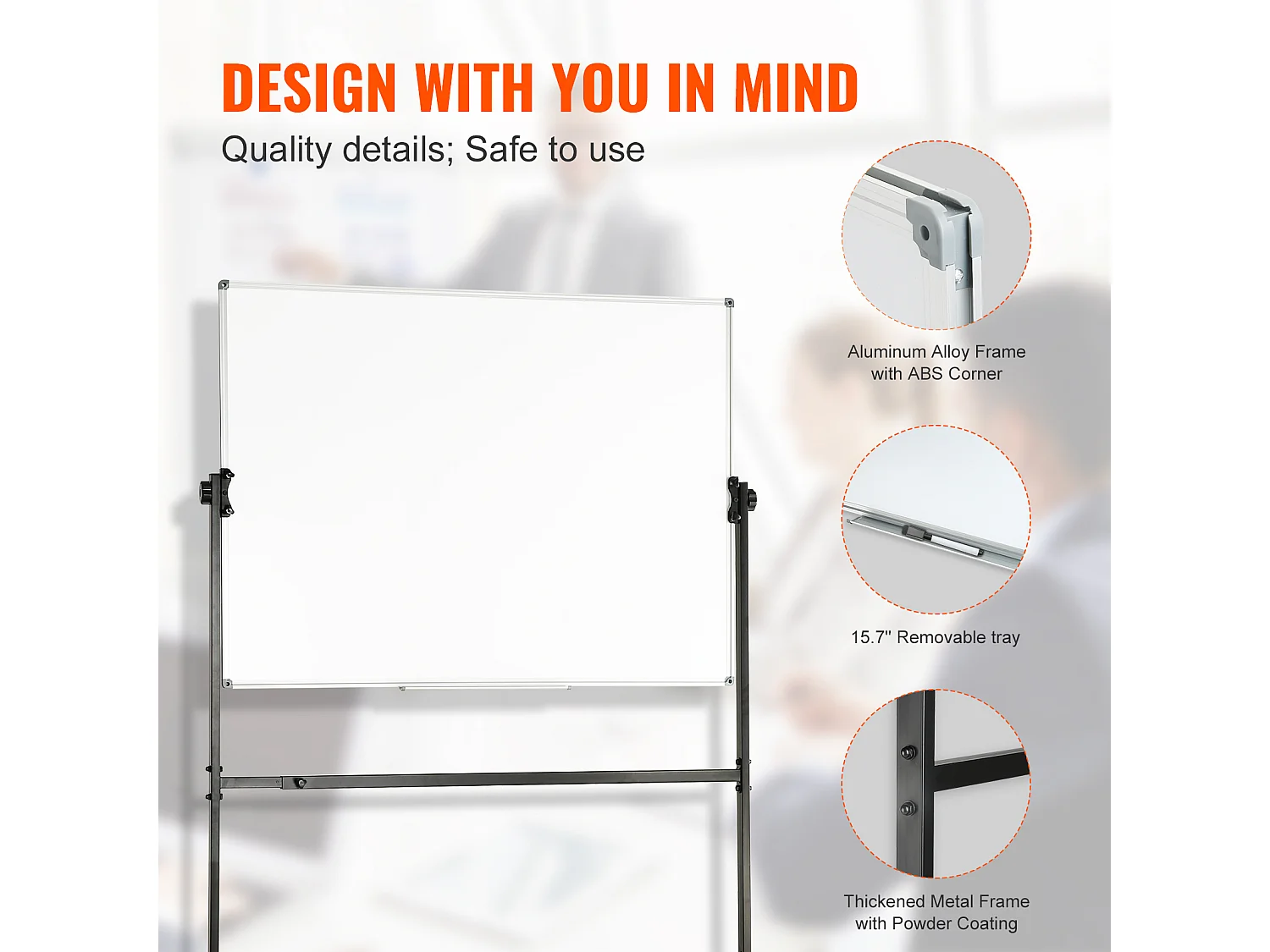 Tableau Blanc Magnetique SucceBuy Tableau Blanc Magnétique Roulant 118.3 x 76.4 cm, Mobile Double Face