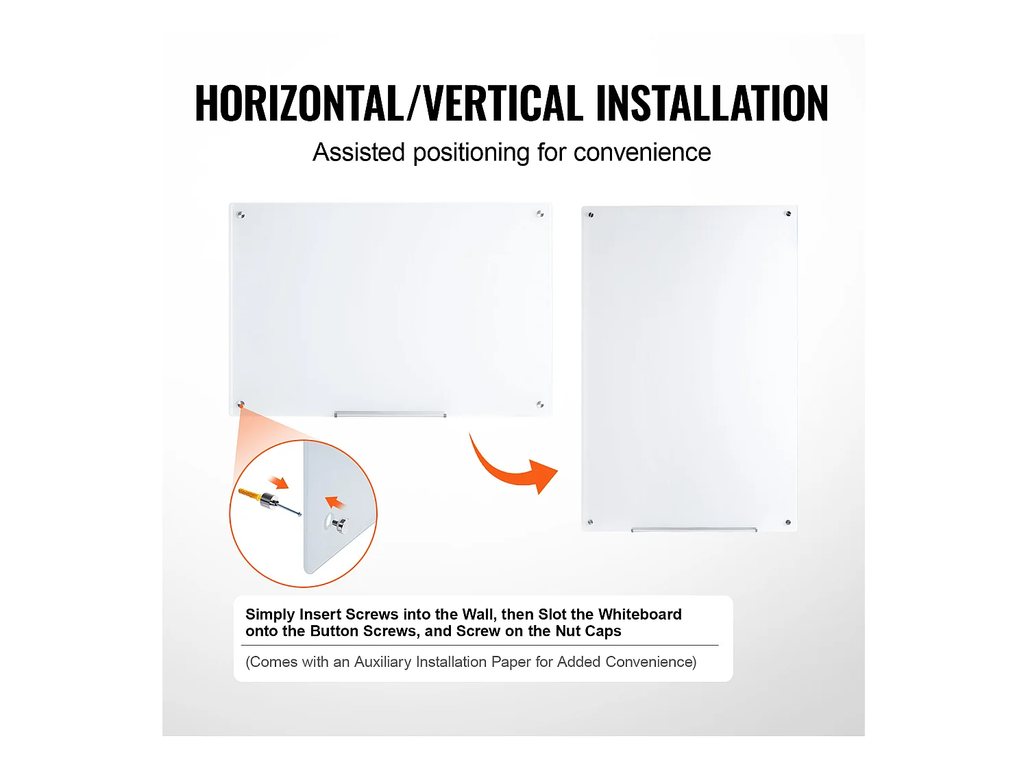 Tableau Blanc Magnétique en Verre SucceBuy, 90 x 60cm, Effaçable à Sec Sans Cadre