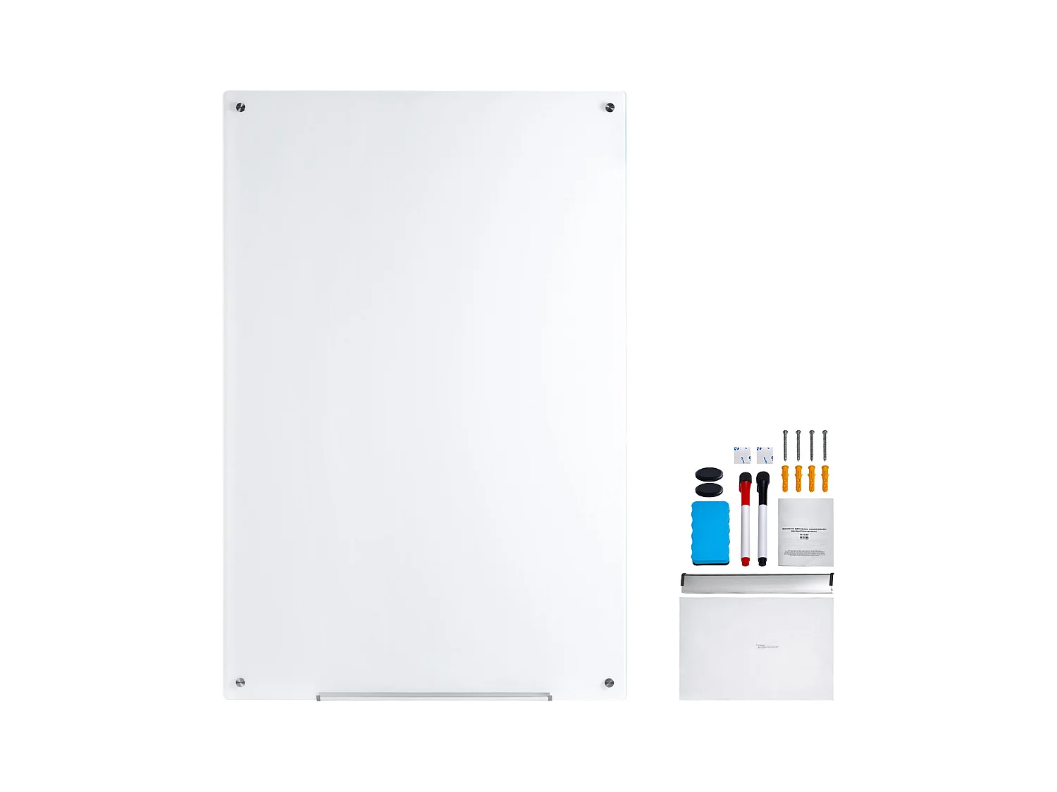 Quadro Branco Magnético em Vidro SucceBuy, 90 x 60cm, Apagar a Seco Sem Moldura