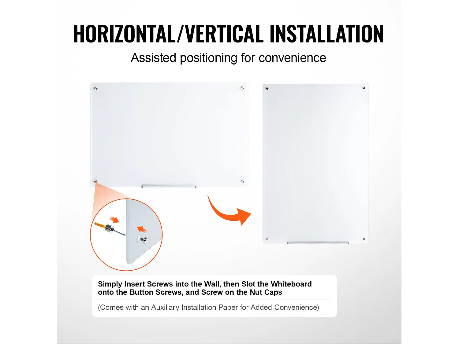 Tableau Blanc Magnétique en Verre SucceBuy, 90 x 60cm, Effaçable à Sec Sans Cadre