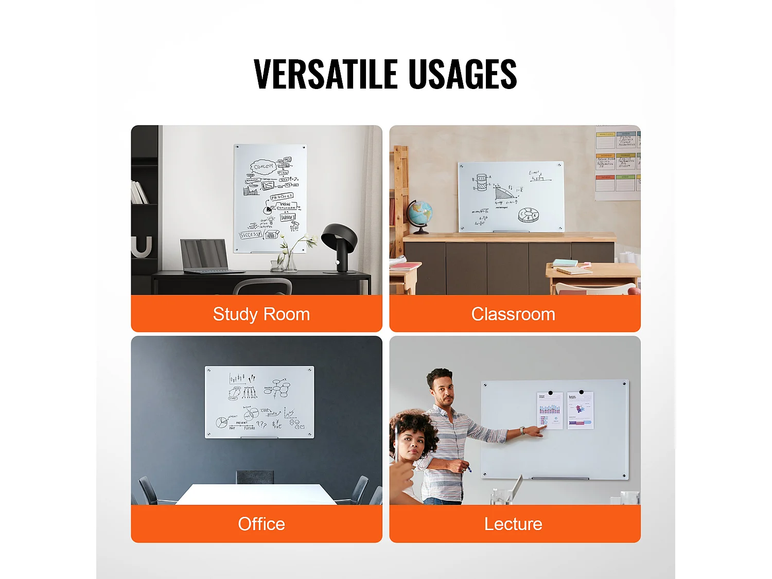 Tableau Blanc Magnétique en Verre SucceBuy, 90 x 60cm, Effaçable à Sec Sans Cadre