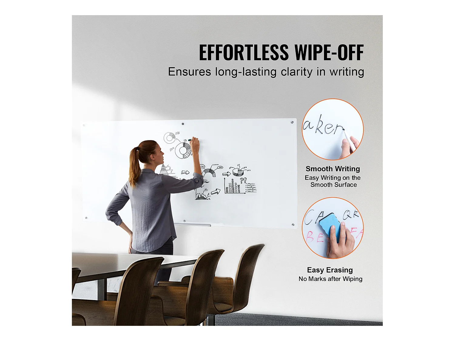 Tableau Blanc Magnétique en Verre SucceBuy, 182,9x91,5 cm, Effaçable à Sec Sans Cadre