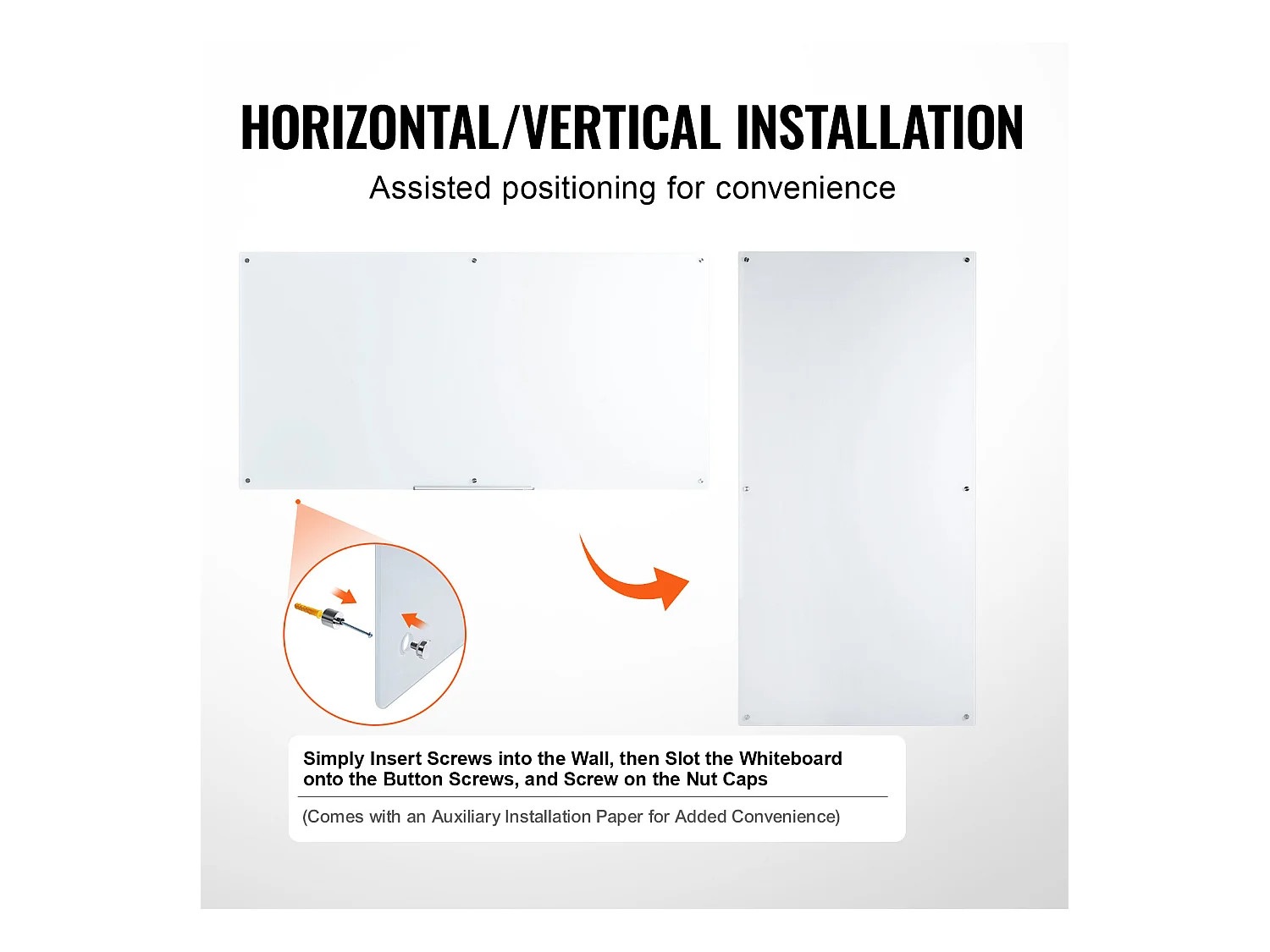 Tableau Blanc Magnétique en Verre SucceBuy, 182,9x91,5 cm, Effaçable à Sec Sans Cadre