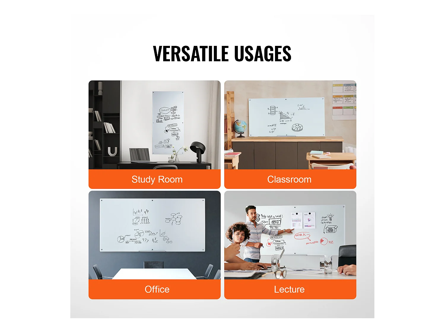 Tableau Blanc Magnétique en Verre SucceBuy, 182,9x91,5 cm, Effaçable à Sec Sans Cadre