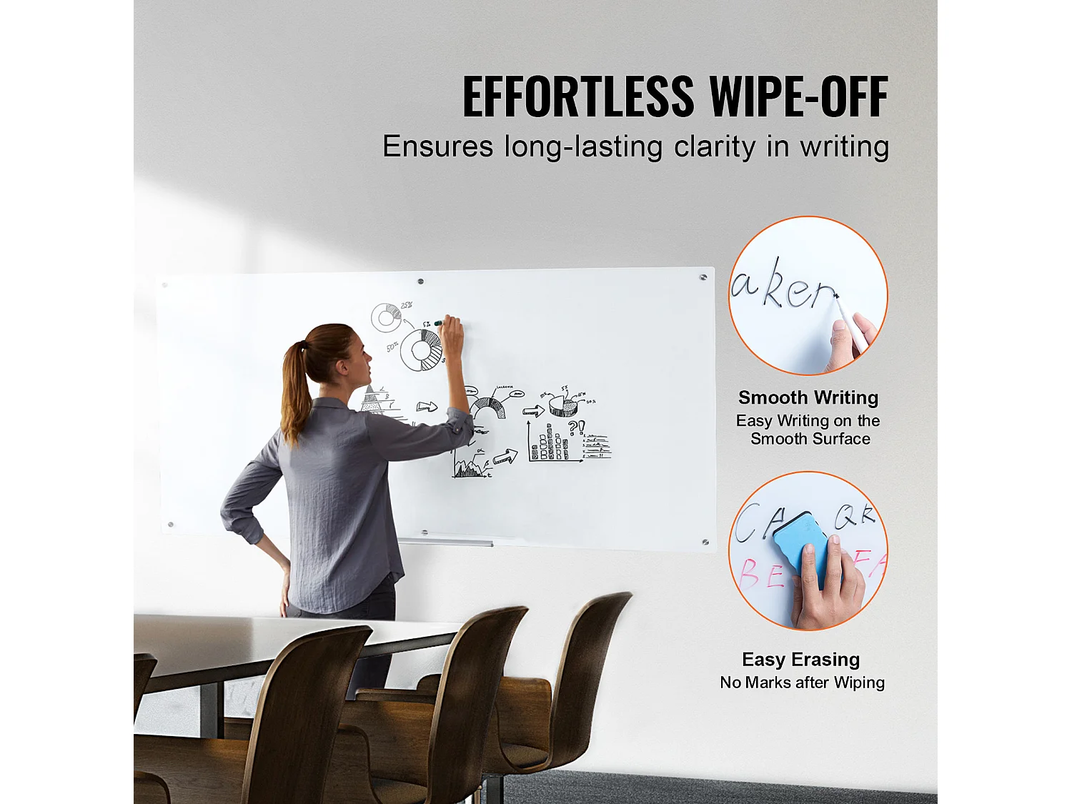 Tableau Blanc Magnétique en Verre SucceBuy, 182,9x91,5 cm, Effaçable à Sec Sans Cadre