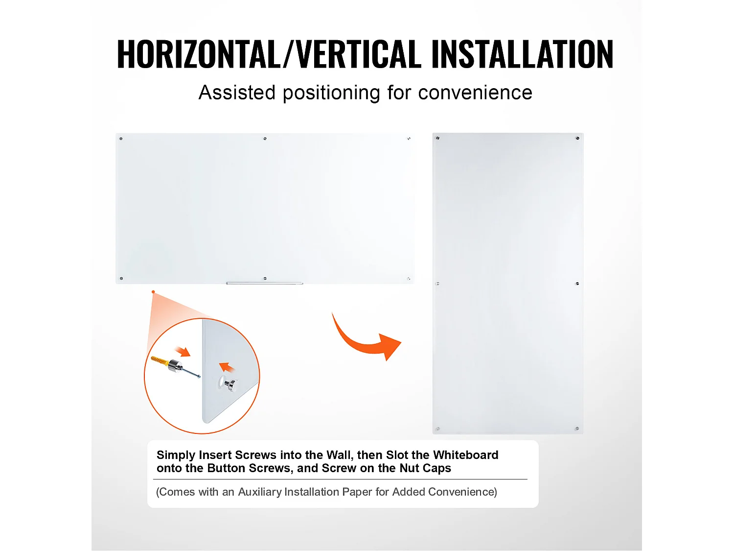 Tableau Blanc Magnétique en Verre SucceBuy, 182,9x91,5 cm, Effaçable à Sec Sans Cadre