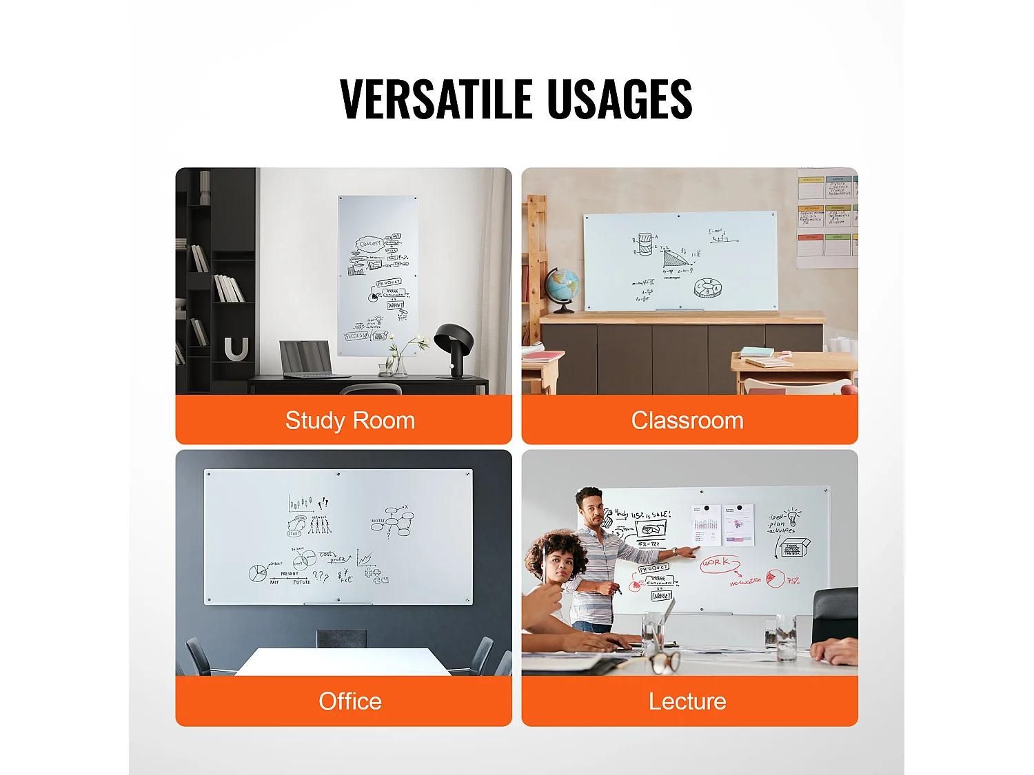 Tableau Blanc Magnétique en Verre SucceBuy, 182,9x91,5 cm, Effaçable à Sec Sans Cadre