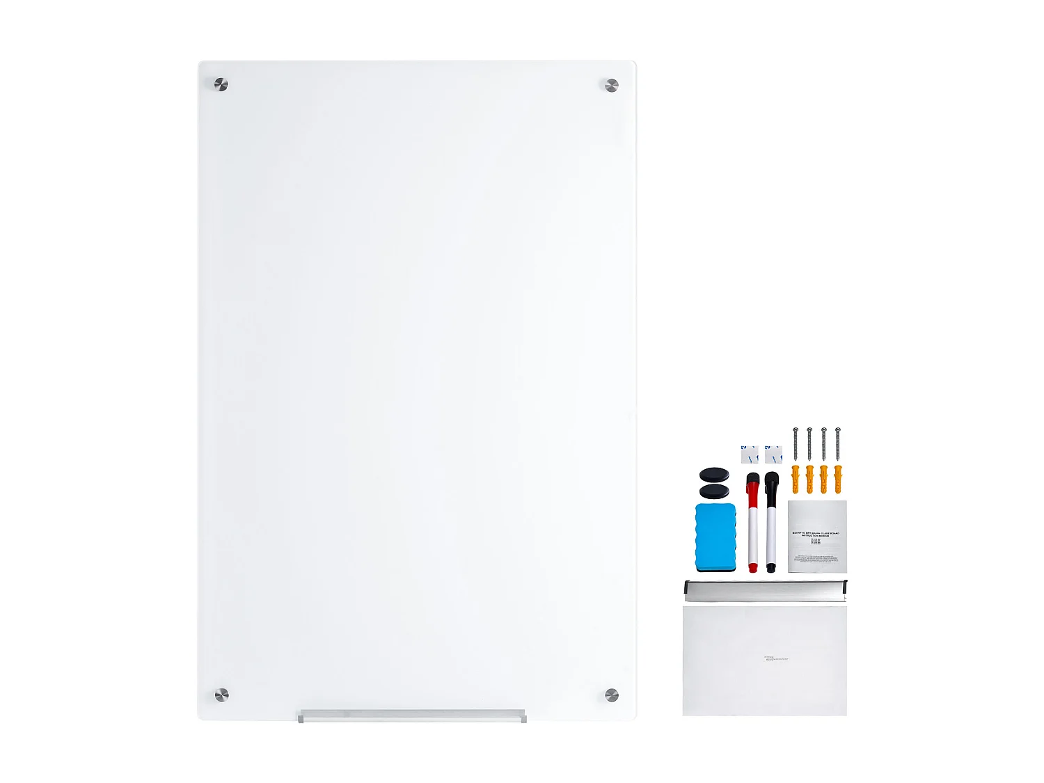 Quadro Branco Magnético em Vidro SucceBuy, 120 x 80cm, Apagar a Seco Sem Moldura