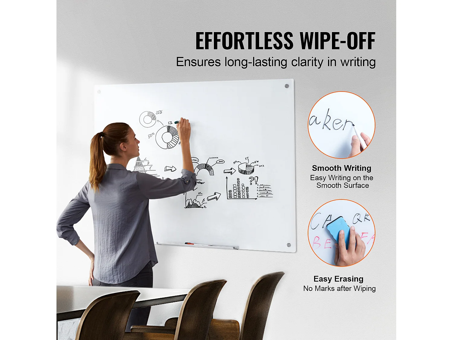 Magnetisches Glas-Whiteboard SucceBuy, 120 x 80cm, Trockenabwischbar ohne Rahmen