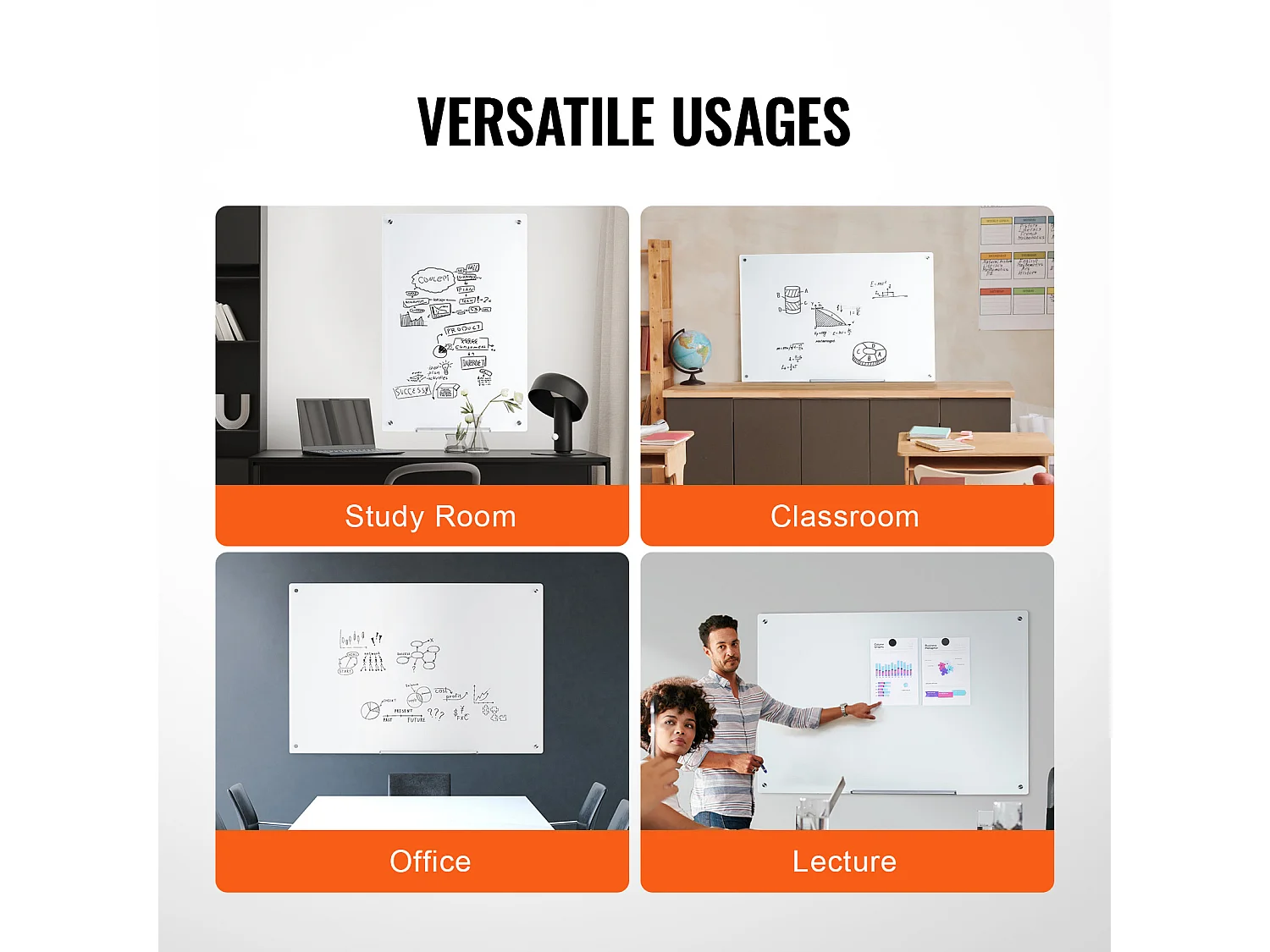 Magnetisches Glas-Whiteboard SucceBuy, 120 x 80cm, Trockenabwischbar ohne Rahmen