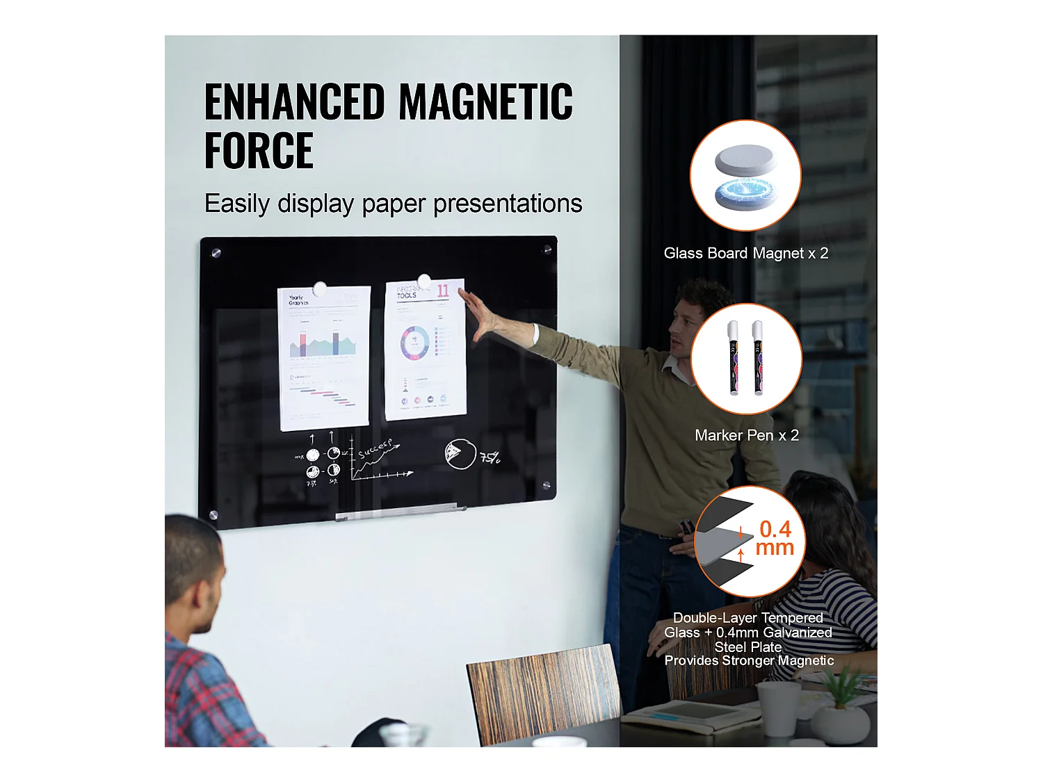 Tableau Magnétique en Verre Noir SucceBuy, 90 x 60 cm, Effaçable à Sec Sans Cadre