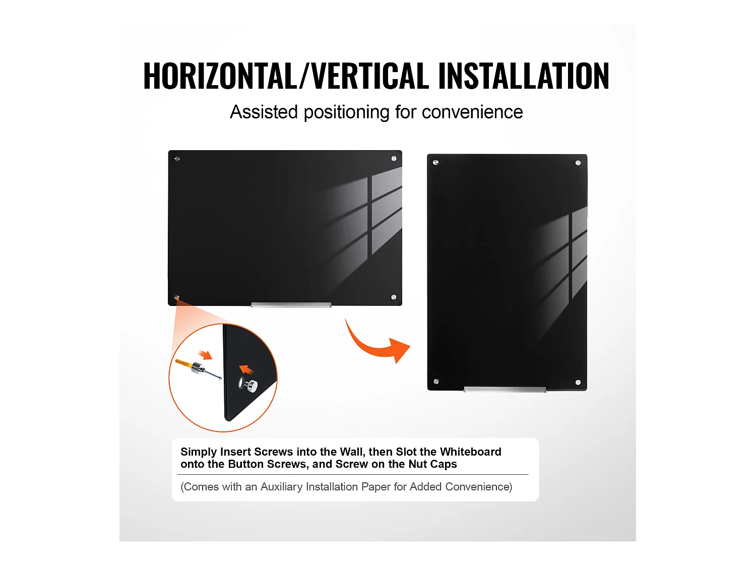 Tableau Magnétique en Verre Noir SucceBuy, 90 x 60 cm, Effaçable à Sec Sans Cadre