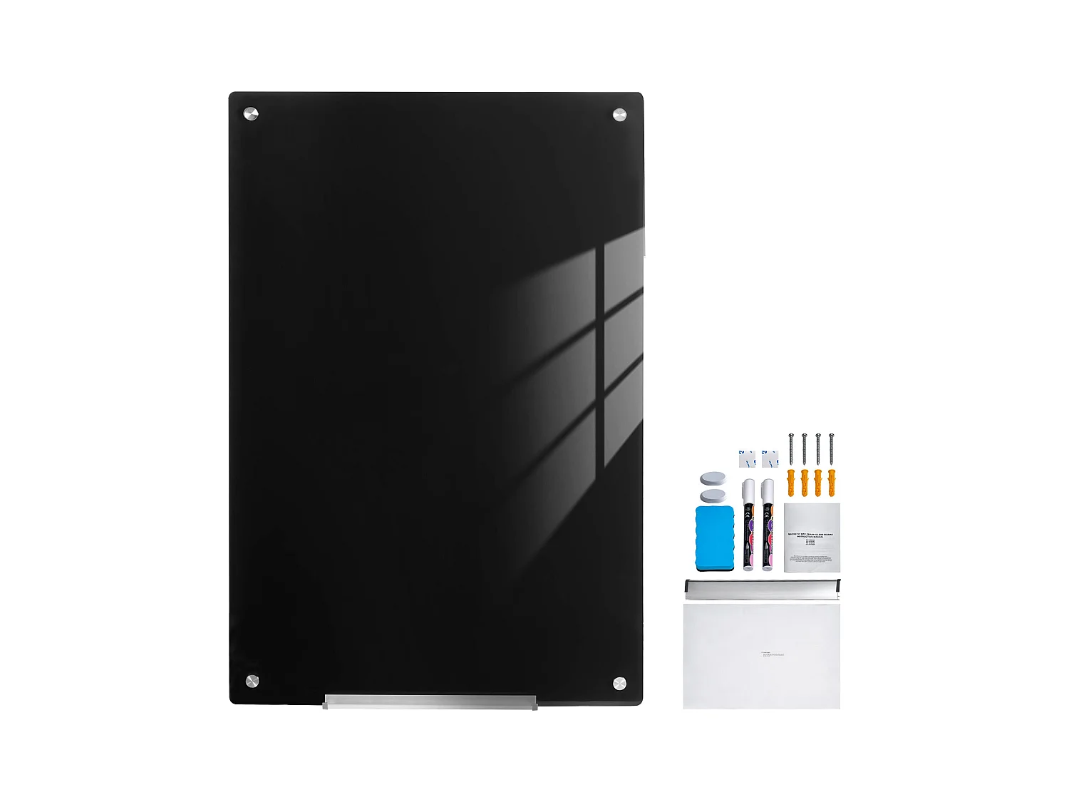 Quadro de Vidro Magnético Preto SucceBuy, 90 x 60 cm, Pano de Limpeza a Seco, Sem Moldura