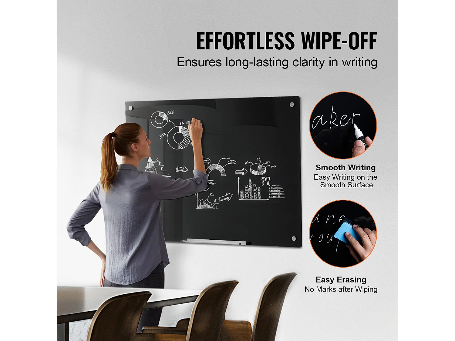 Czarna Szklana Tablica Magnetyczna SucceBuy, 90 x 60 cm, Suchościeralna, Bez Ramy