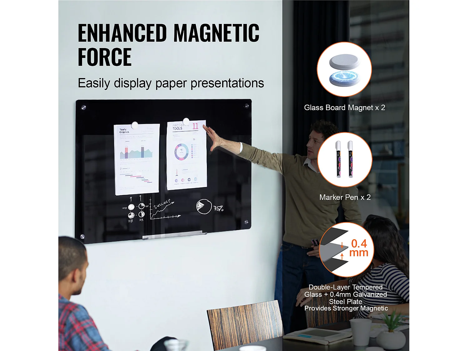 Czarna Szklana Tablica Magnetyczna SucceBuy, 90 x 60 cm, Suchościeralna, Bez Ramy