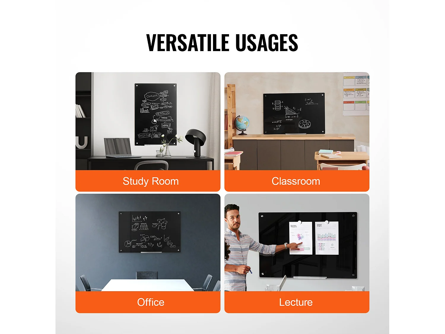 Czarna Szklana Tablica Magnetyczna SucceBuy, 90 x 60 cm, Suchościeralna, Bez Ramy