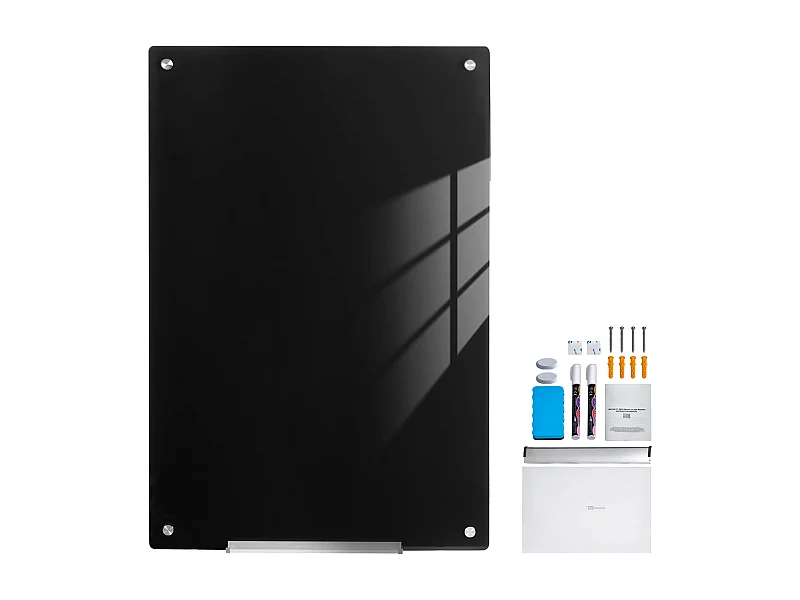 Quadro de Vidro Magnético Preto SucceBuy, 90 x 60 cm, Pano de Limpeza a Seco, Sem Moldura