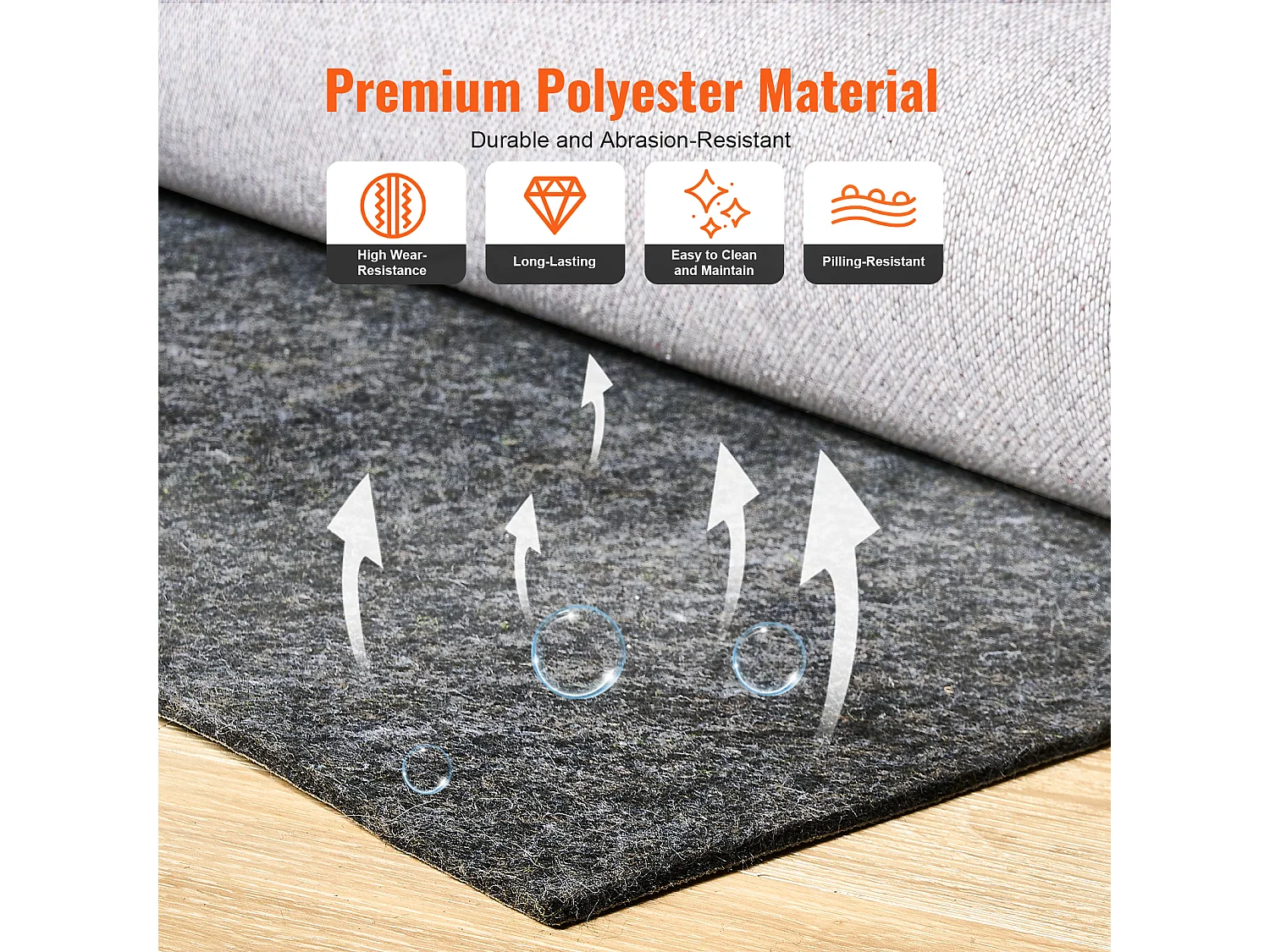 Tapis Antidérapant SucceBuy, 224x306 cm, 6 mm d'Épaisseur, pour Tous les Sols, Couleur Grise