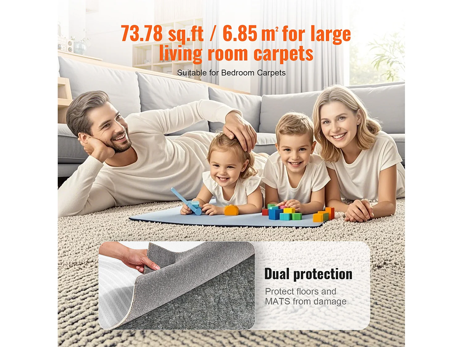 Tapis Antidérapant SucceBuy, 224x306 cm, 6 mm d'Épaisseur, pour Tous les Sols, Couleur Grise