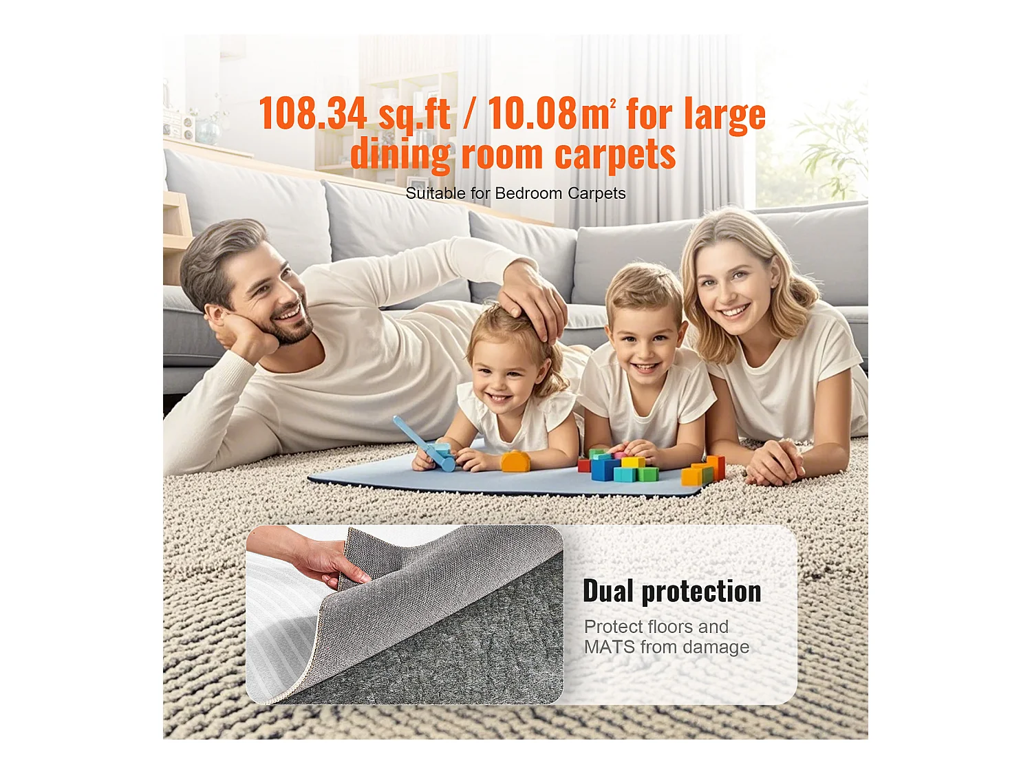 Tapis Antidérapant SucceBuy, 275x366 cm, 6 mm d'Épaisseur, pour Tous les Sols, Couleur Non Spécifiée