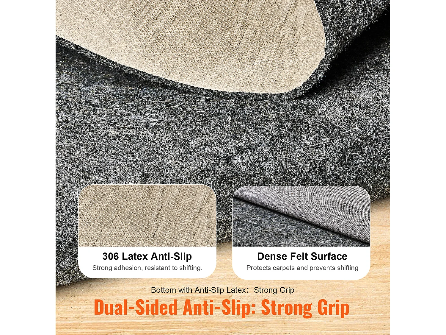 Tapis Antidérapant SucceBuy, 244x306 cm, 6 mm d'Épaisseur, pour Tous les Sols, Gris