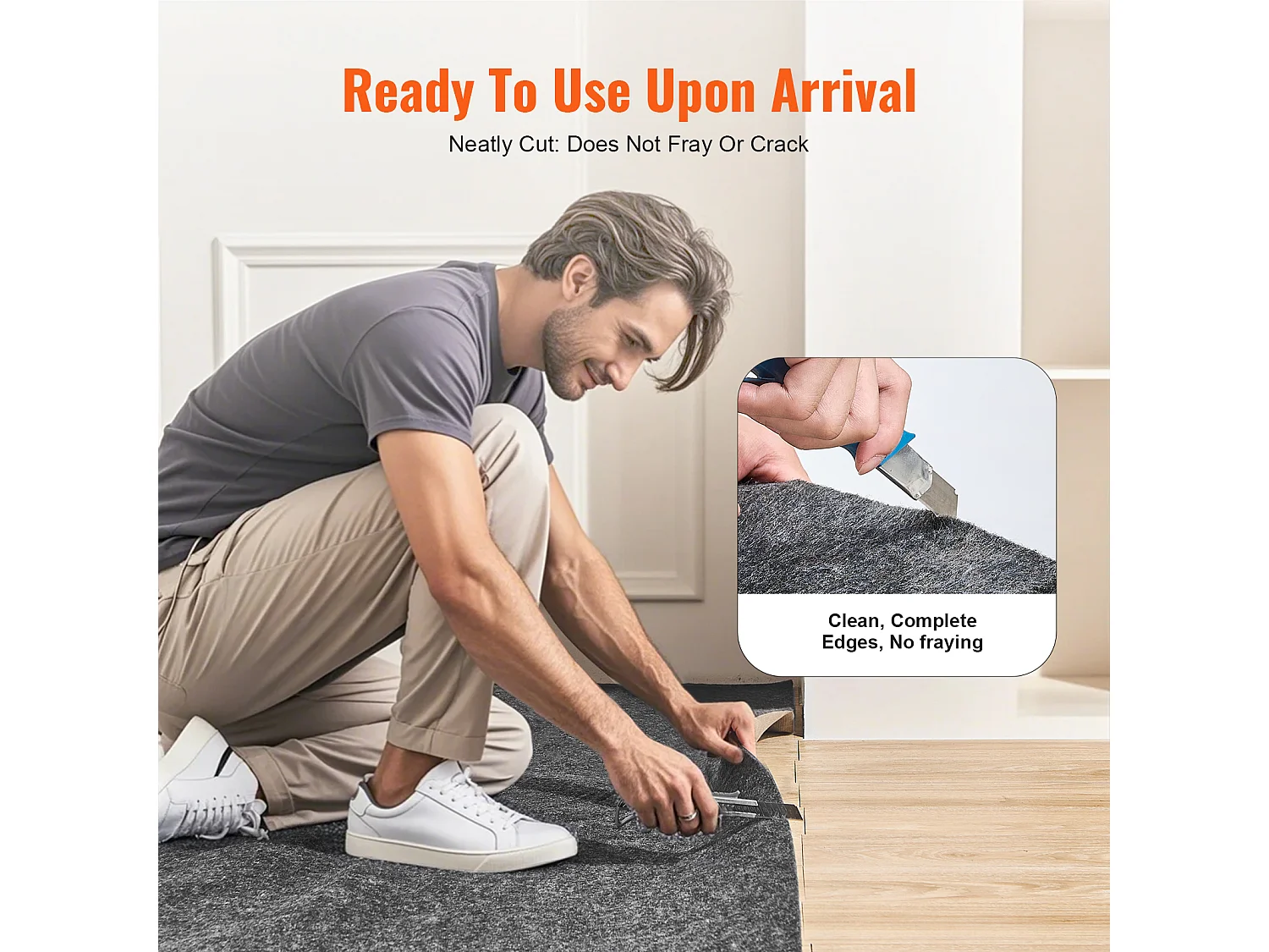 Tapis Antidérapant SucceBuy, 244x306 cm, 6 mm d'Épaisseur, pour Tous les Sols, Gris