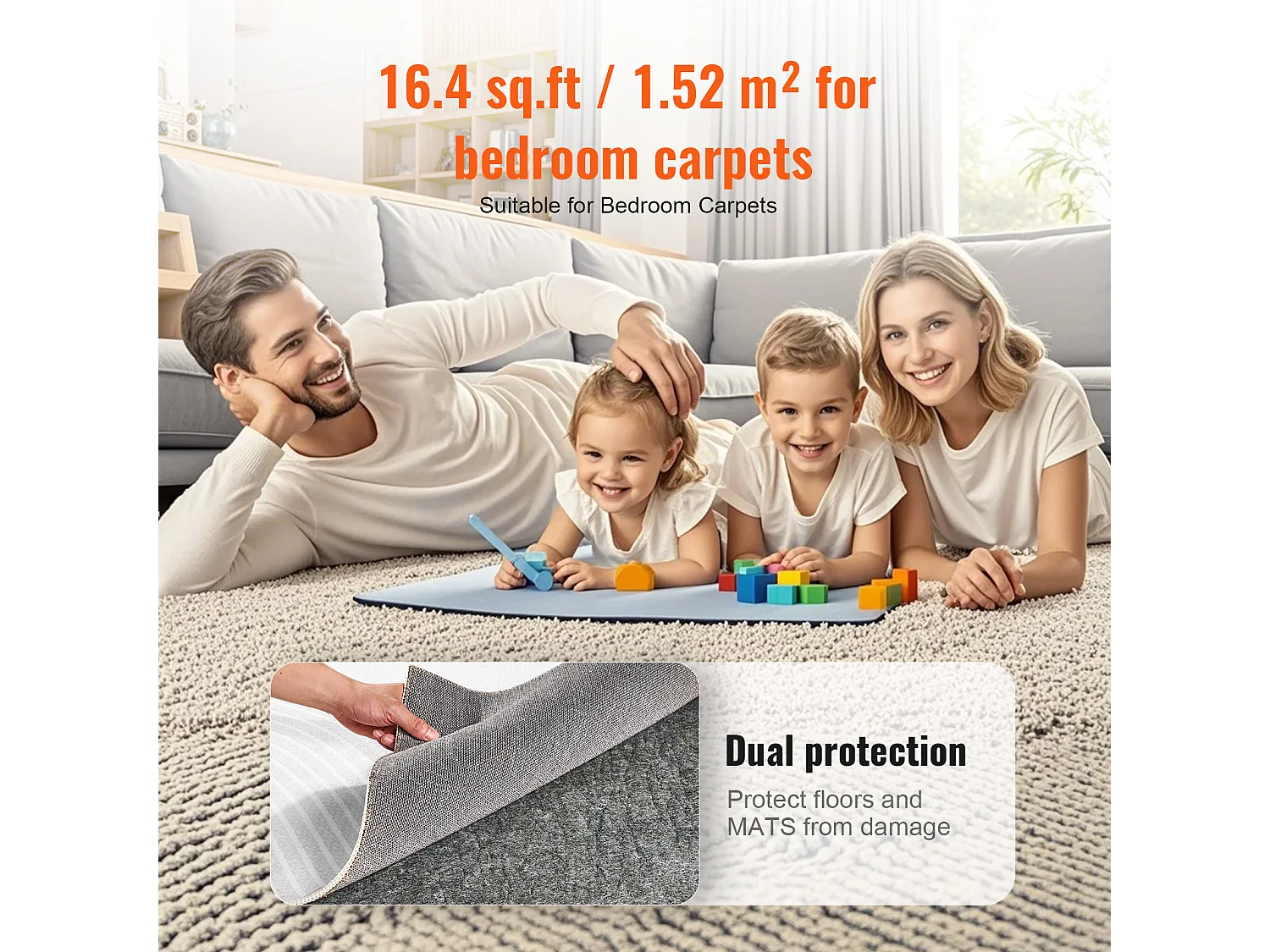 Tapis Antidérapant SucceBuy, 244x306 cm, 6 mm d'Épaisseur, pour Tous les Sols, Gris