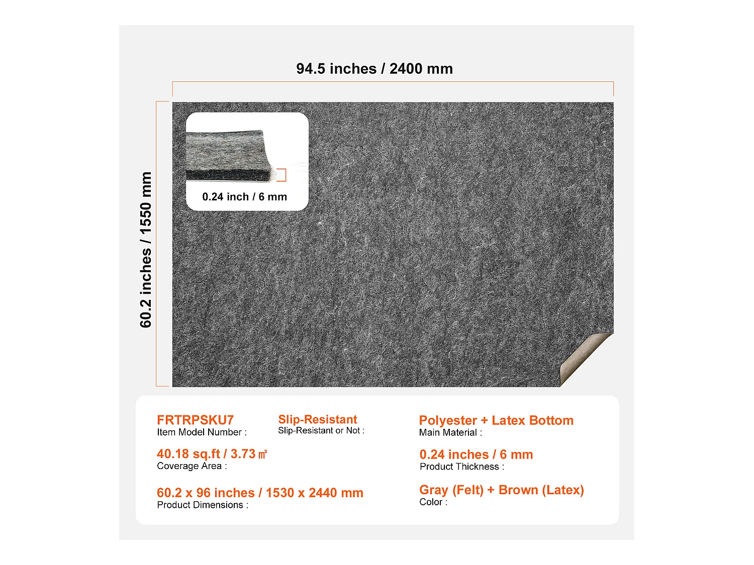 Alfombra Antideslizante para Moqueta SucceBuy, 153x244 cm, 6 mm de Grosor, para Suelos, Color No Especificado