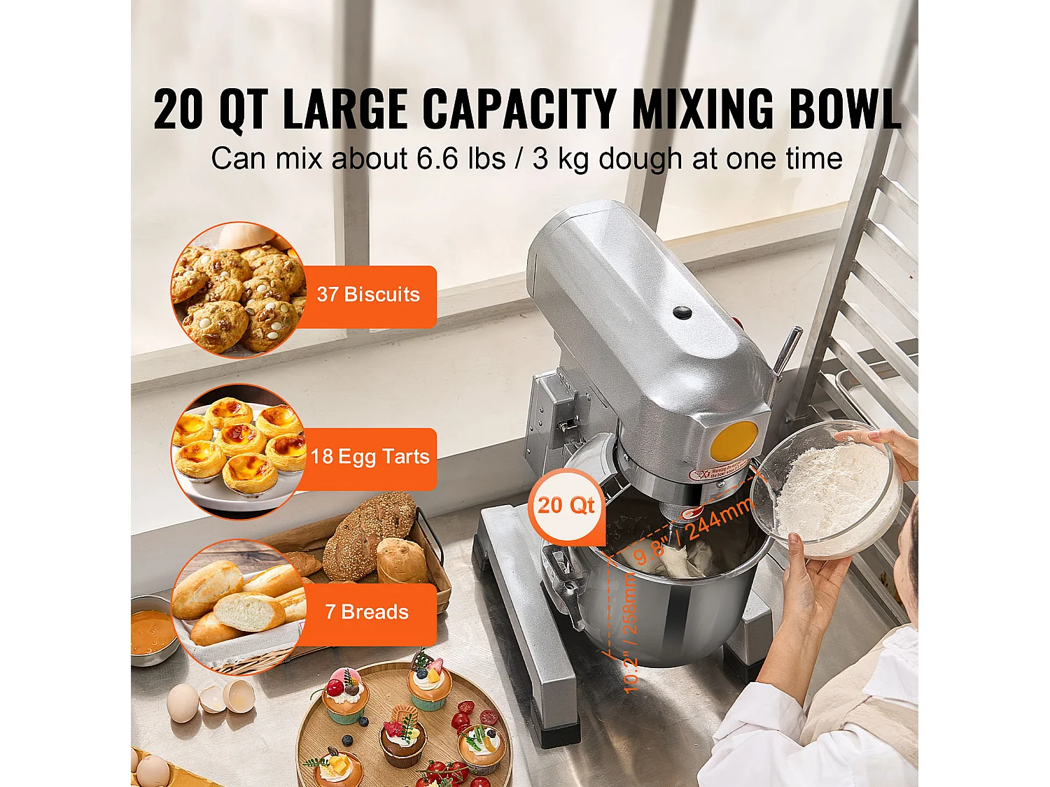 Mixeur Alimentaire Commercial SucceBuy 18,7 L 1100 W 3 Vitesses Mélangeur de Pâte sur Socle pour Restaurant