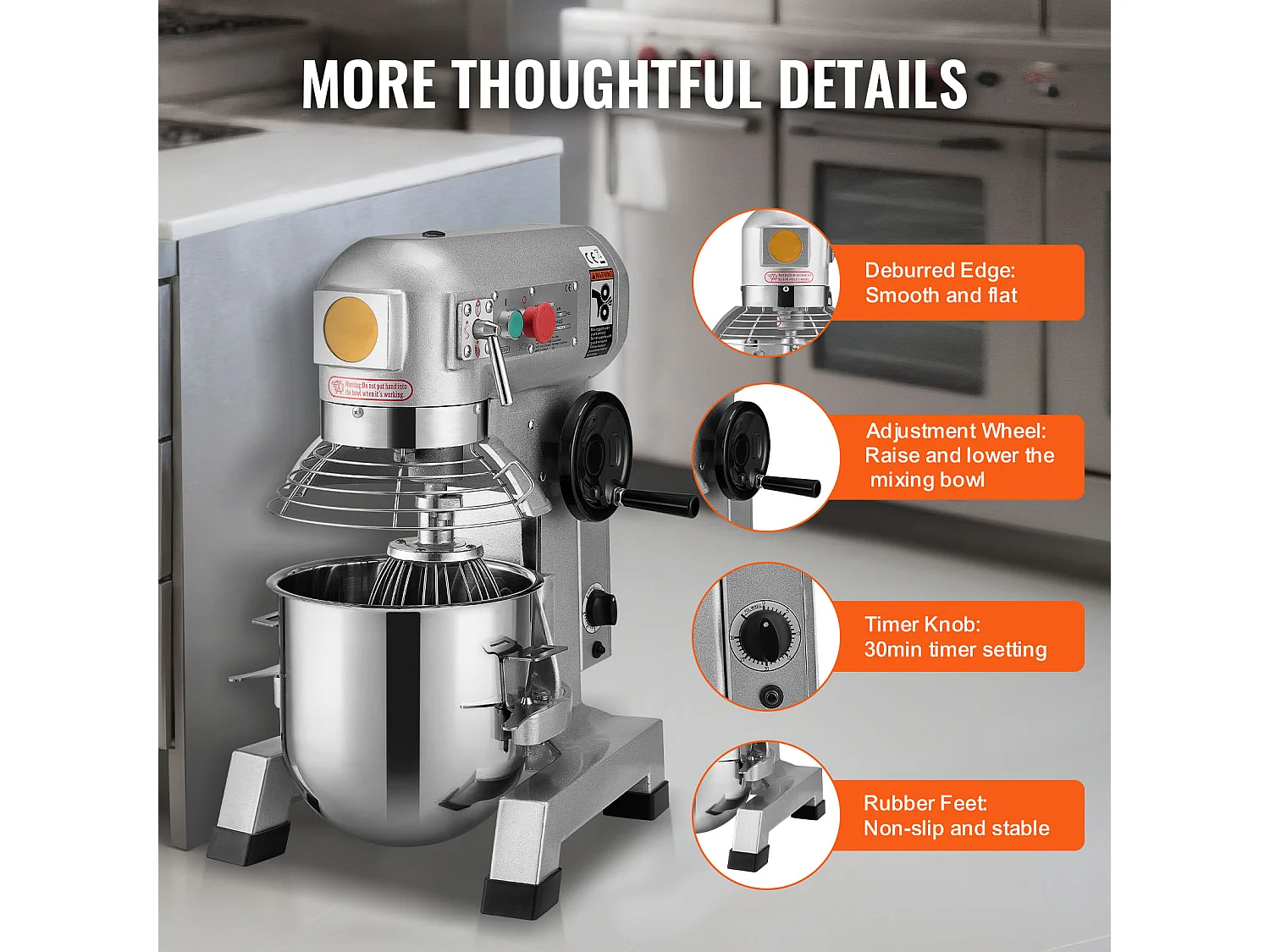 Mixeur Alimentaire Commercial SucceBuy 18,7 L 1100 W 3 Vitesses Mélangeur de Pâte sur Socle pour Restaurant