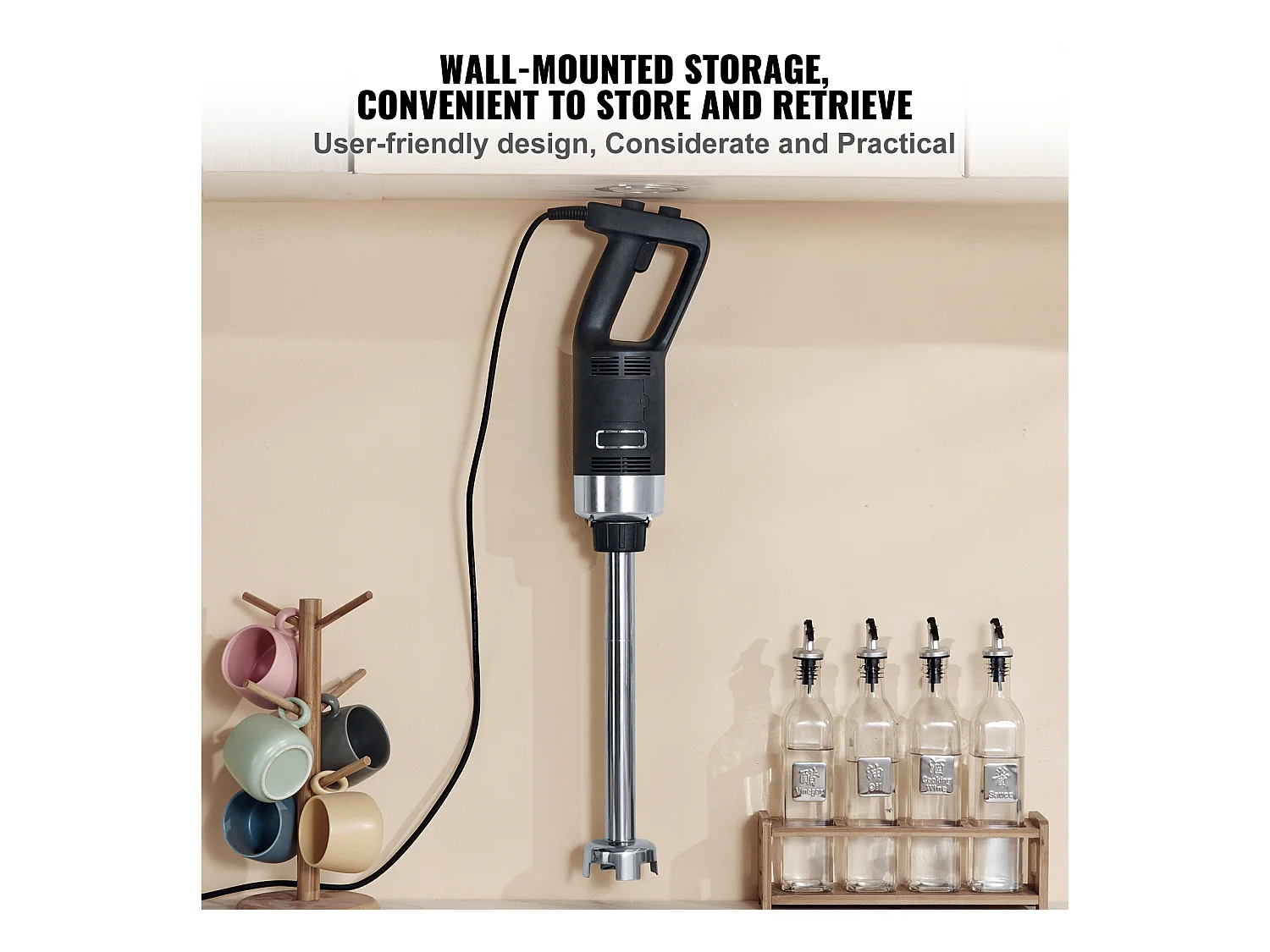 Mixeur Commercial SucceBuy, Mélangeur à Immersion Commercial, 750 W, en Acier Inoxydable, Mixeur à Main Robuste, Vitesse Variable