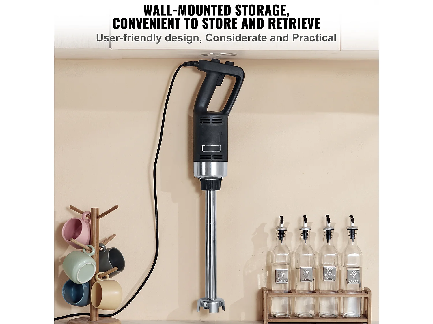 Mixeur Commercial SucceBuy, Mélangeur à Immersion Commercial, 750 W, en Acier Inoxydable, Mixeur à Main Robuste, Vitesse Variable