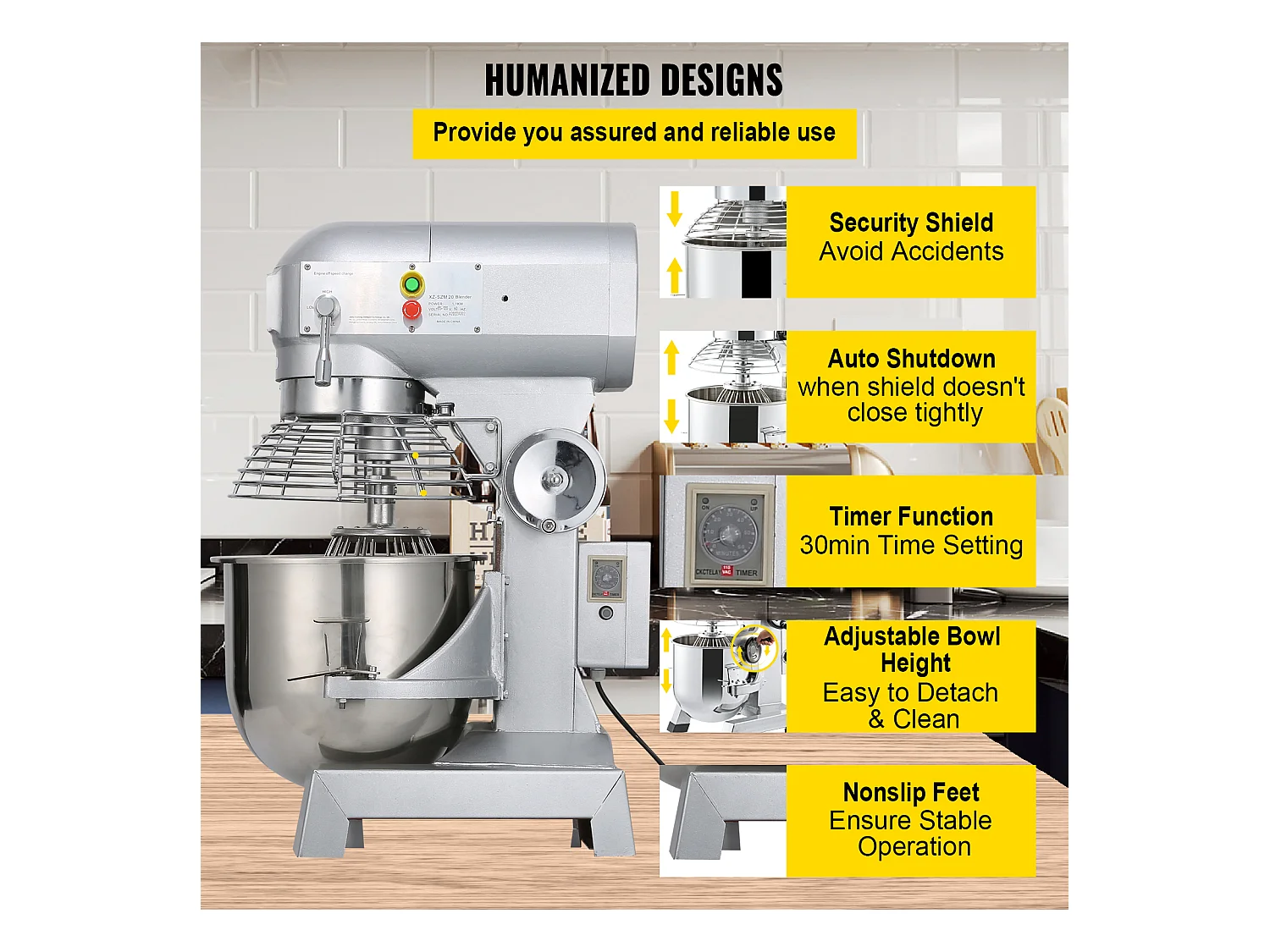 Mixeur SucceBuy, Mélangeur Commercial, 9.5 L à 3 Vitesses Réglables, Mélangeur de Pâtisserie pour une Utilisation Professionnelle en Cuisine