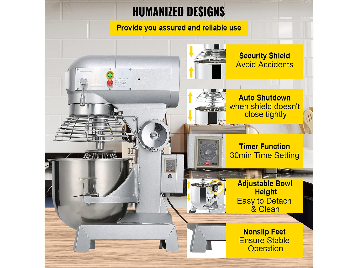 Mixeur SucceBuy, Mélangeur Commercial, 9.5 L à 3 Vitesses Réglables, Mélangeur de Pâtisserie pour une Utilisation Professionnelle en Cuisine