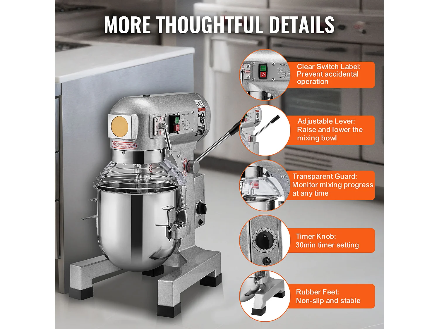 Gewerblicher Lebensmittelmixer SucceBuy, Standmixer, 28,5 L, 1100 W, 3 Geschwindigkeiten, für Restaurant, Bäckerei, Konditorei, Café